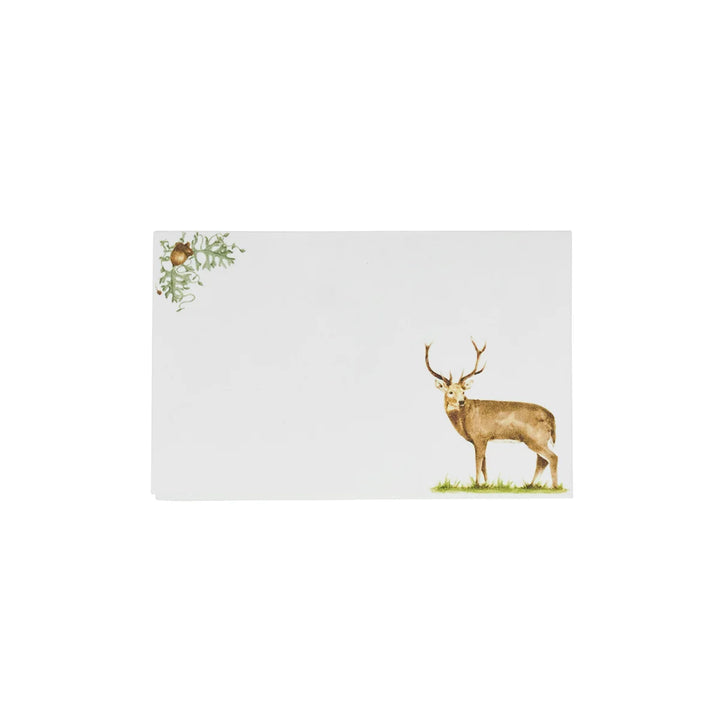 Deer Christmas place card by Juliska featuring a woodland stag and botanical greenery on an ivory background.