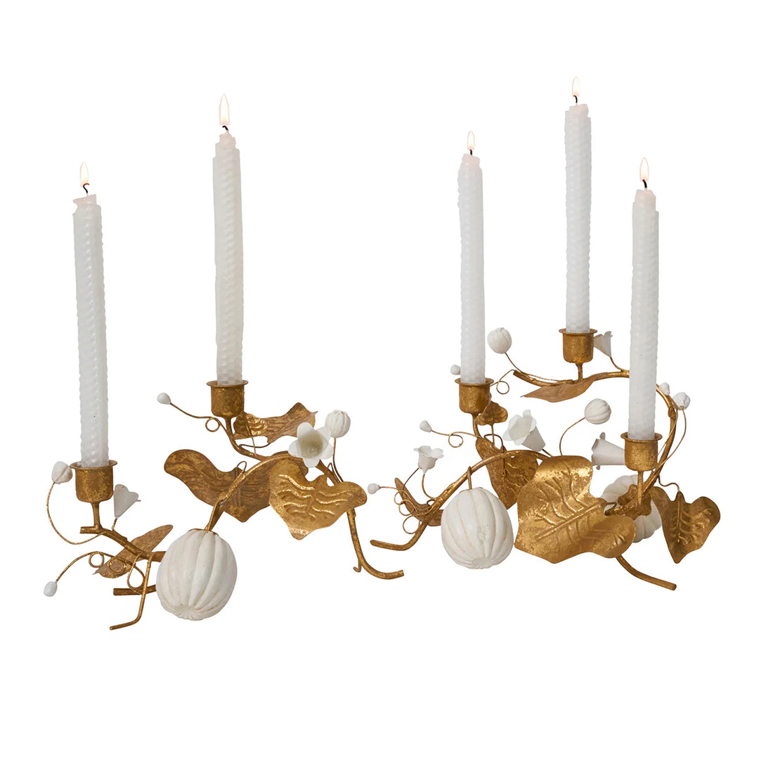 Forest Walk Pumpkin &amp; Vine Triple Candlestick Holder - Gold