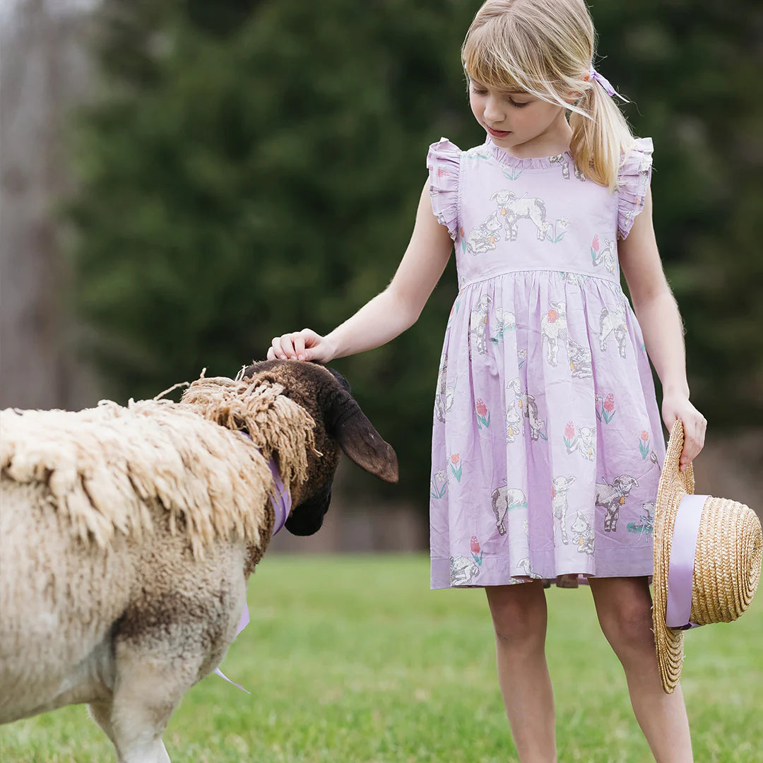 Girls Leila Dress - Lavender Lambs