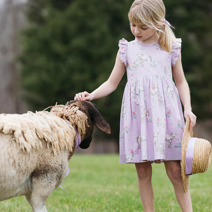 Girls Leila Dress - Lavender Lambs
