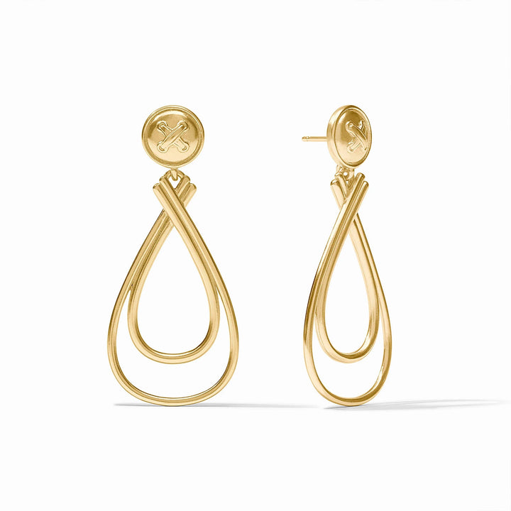Essex Earring in gold featuring a double teardrop statement design