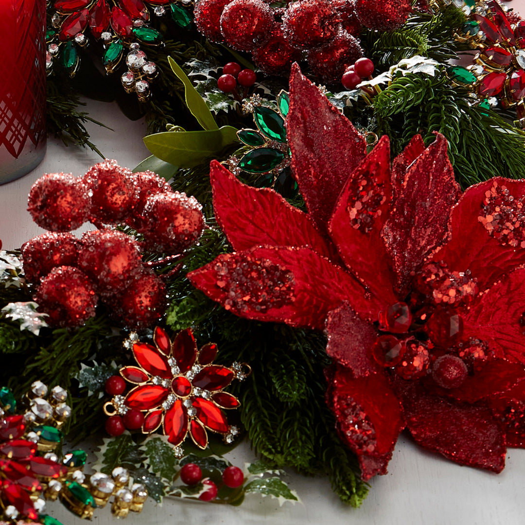 19" Red Beaded Poinsettia Pick