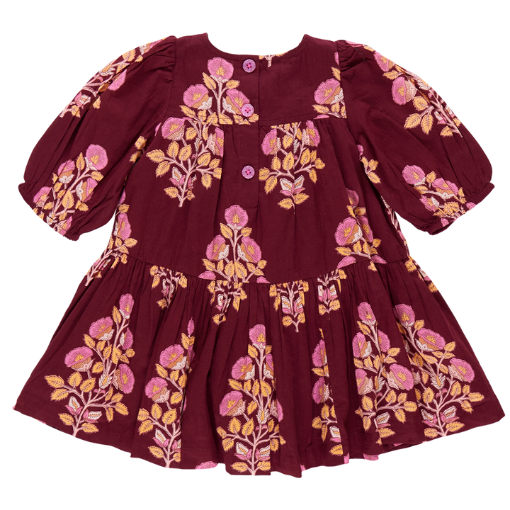 Girls Fiona Dress - Burgundy Bouquet Floral