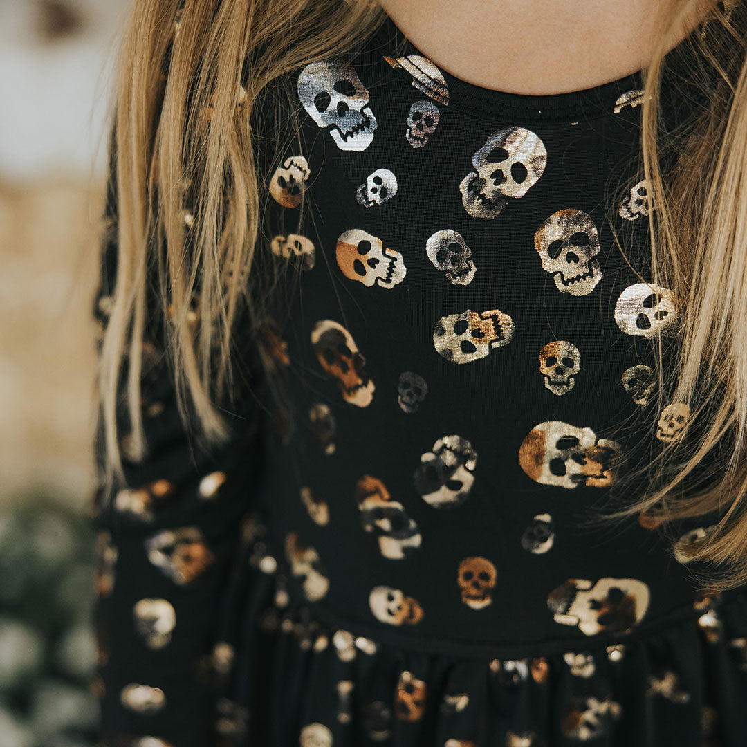 Girls Lame Steph Dress - Foil Skulls
