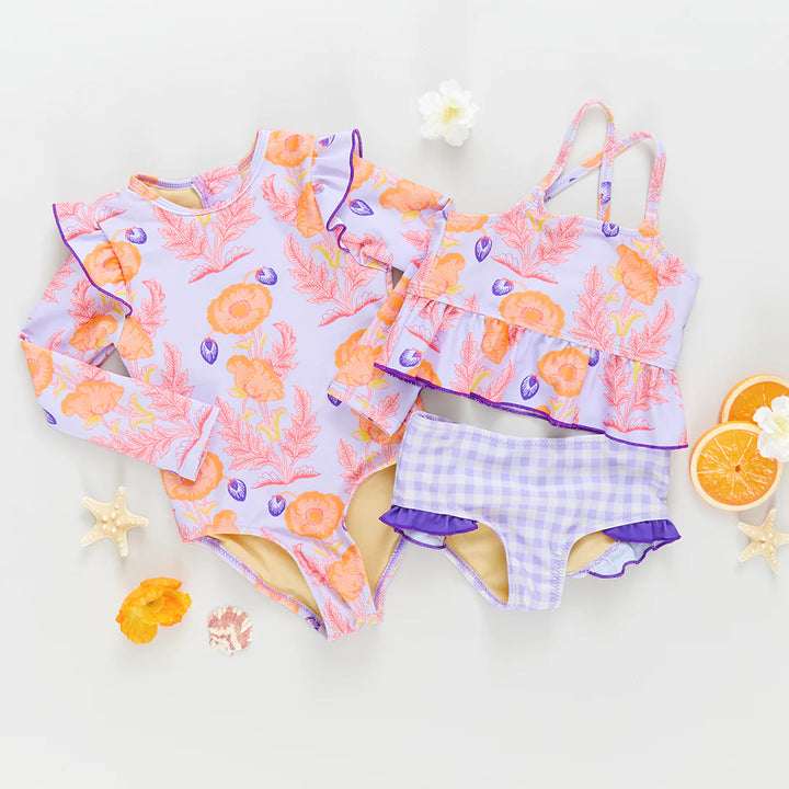 Girls Rachel Suit - Purple Gilded Floral
