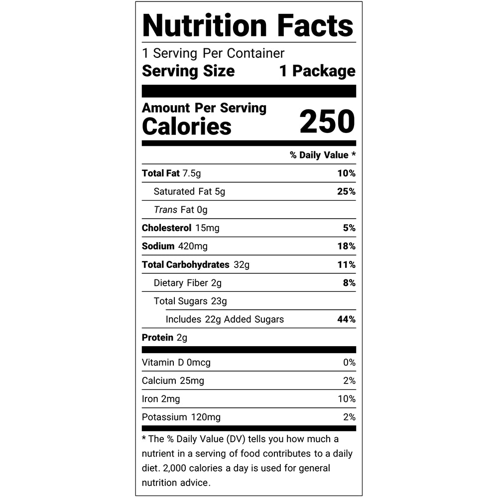 Nutrition facts for Poppy Gingerbread Hand-Crafted Popcorn