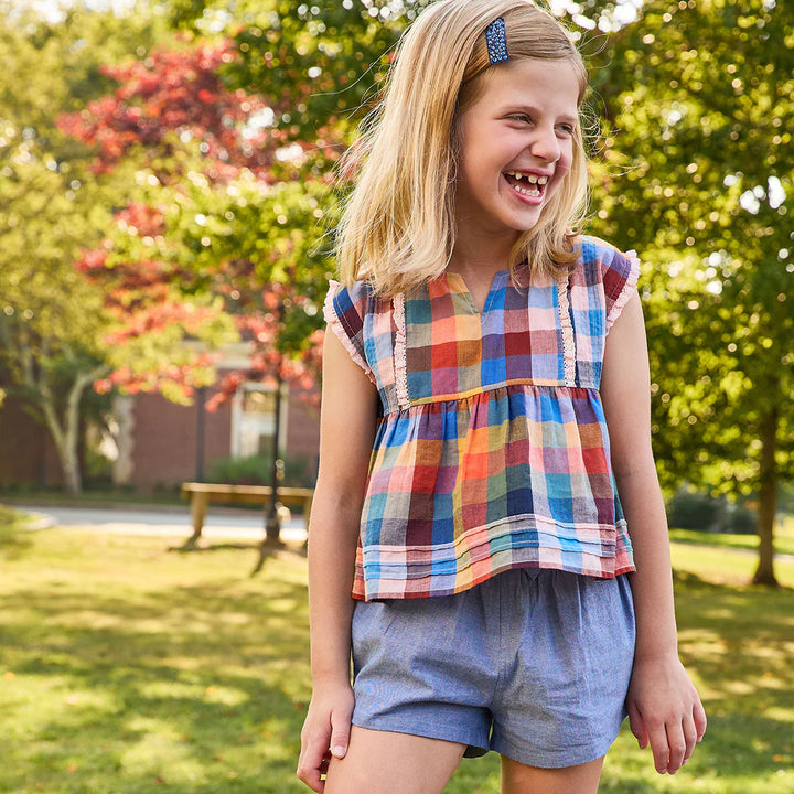 Girls Clary Top - Technicolor Check