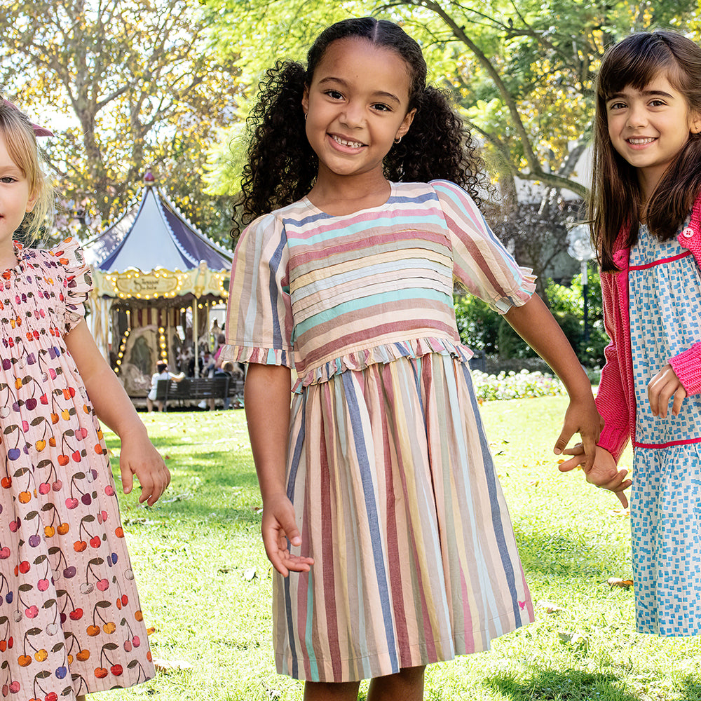 Girls Raquel Dress - Multi Vintage Stripe