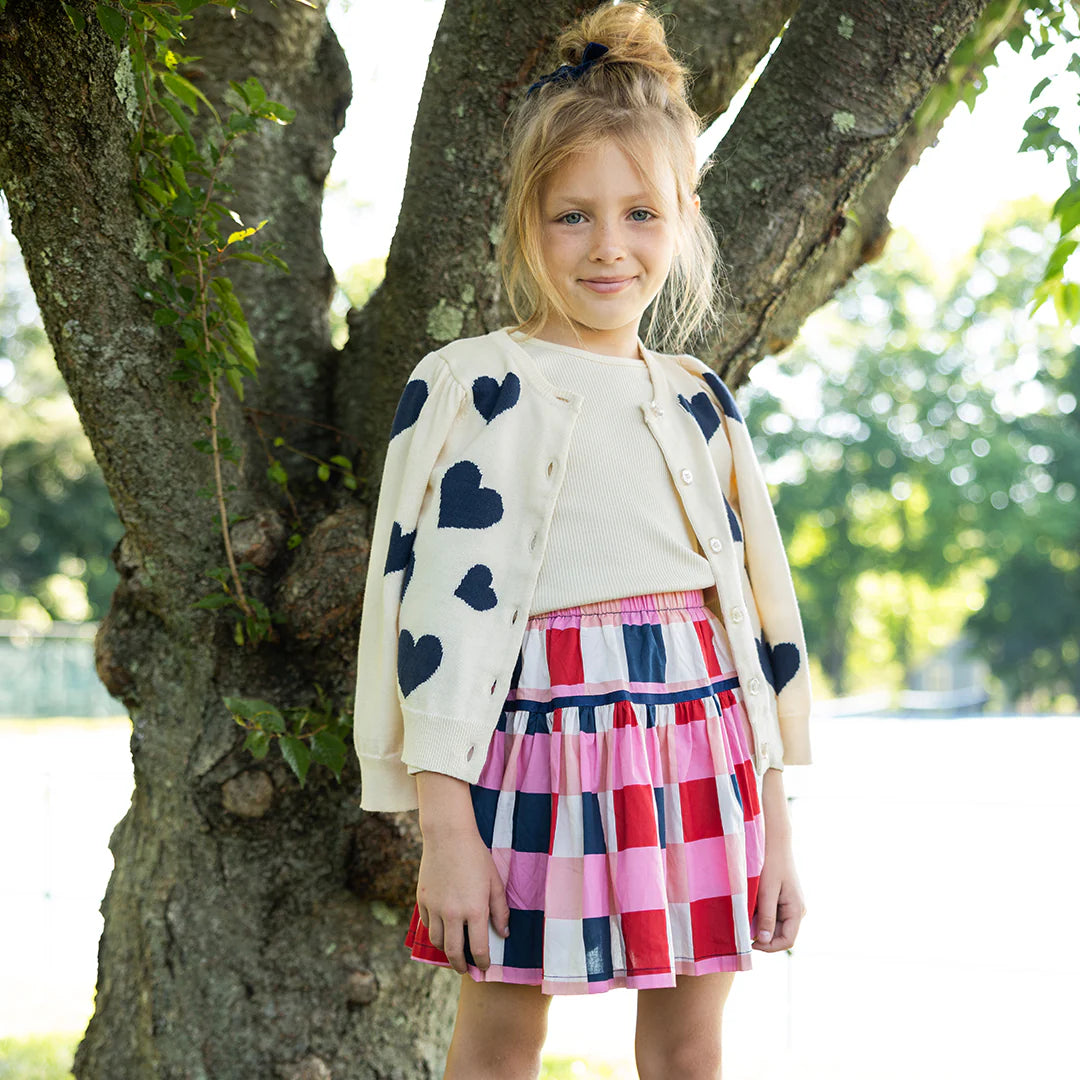 Girls Constance Sweater - Navy Tossed Hearts