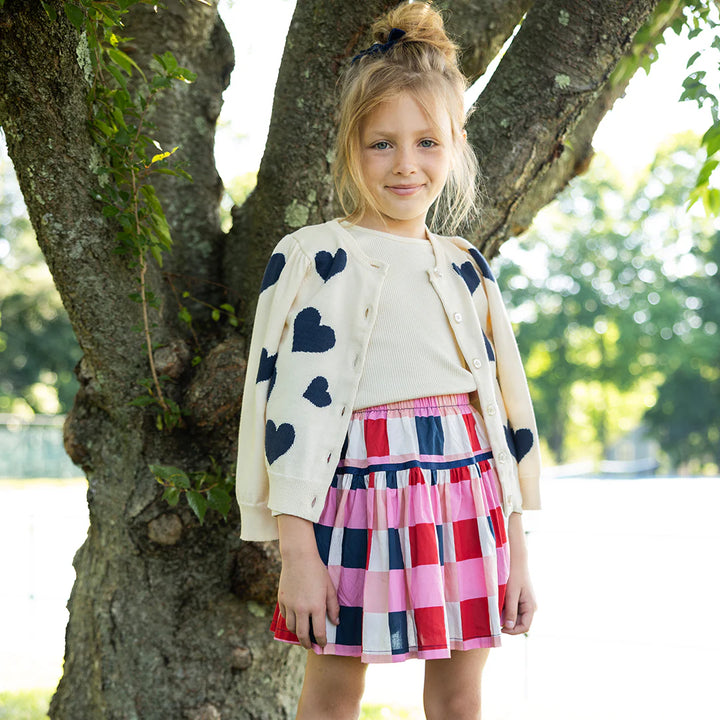 Girls Constance Sweater - Navy Tossed Hearts