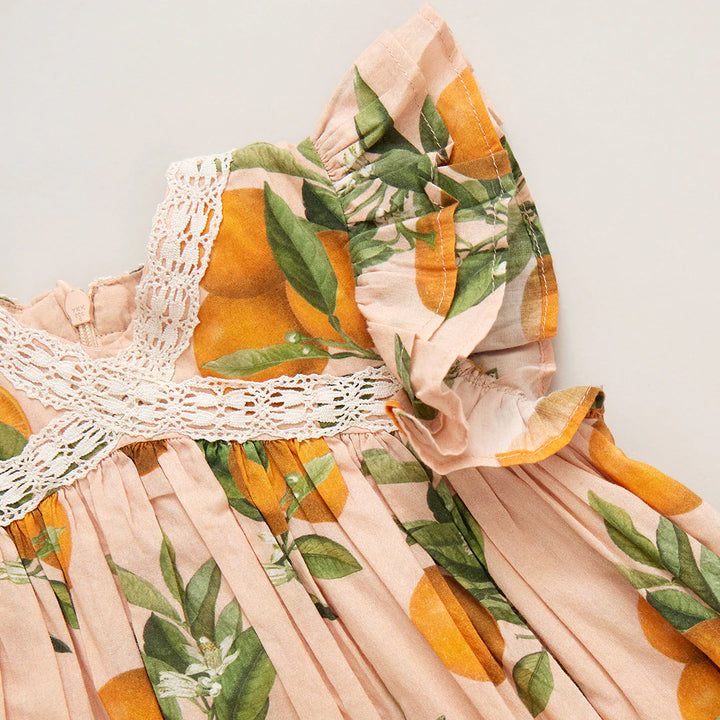 Girls Katherine Dress - Pink Botanical Oranges