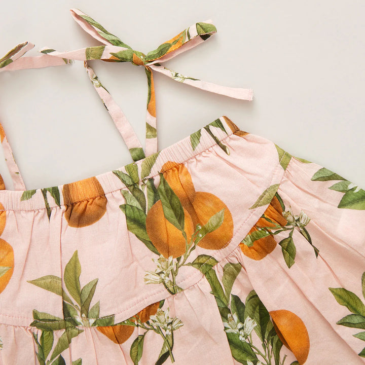 Girls Stella Top - Pink Botanical Oranges