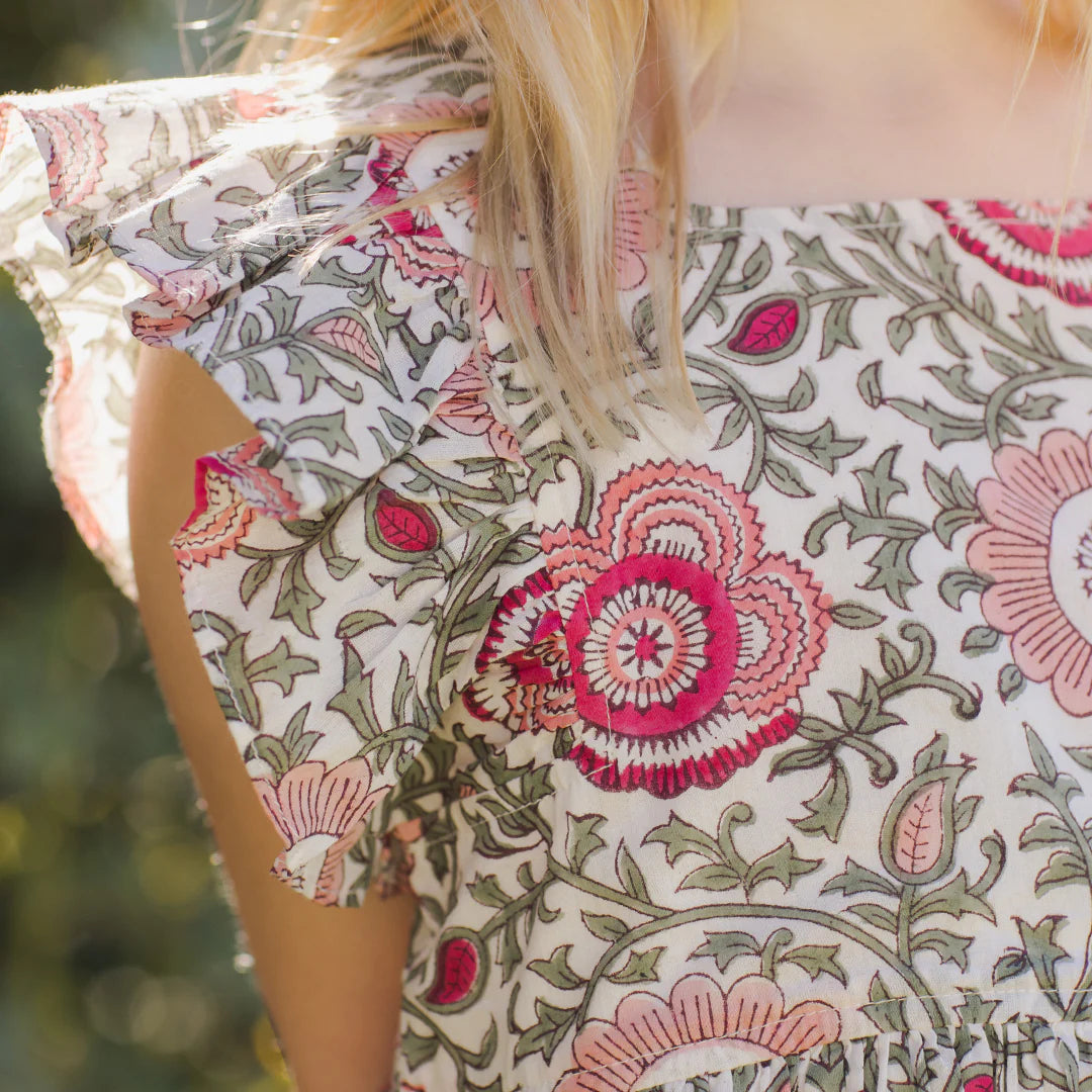 Girls Elise Dress - Pink Lisbon Floral