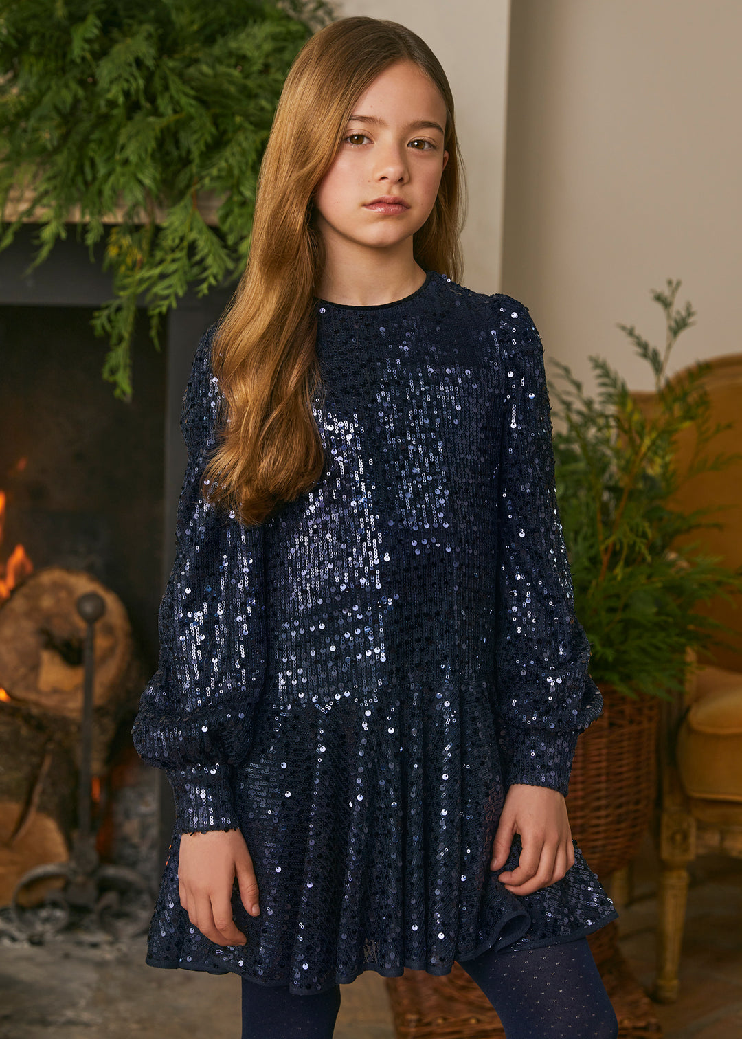 Navy Blue Sequin Dress Youth Girls