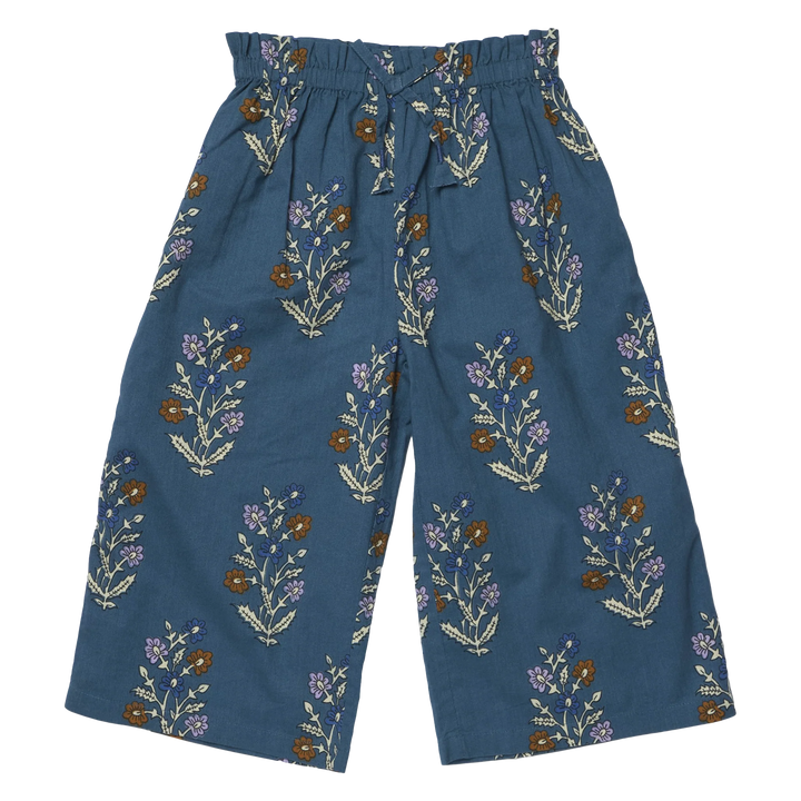 Girls Theodore Pant in Balsam Dewdrop blue floral print with wide leg and tie waist