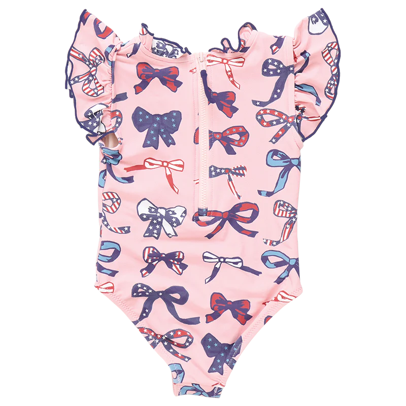 Girls Jennifer Suit - Pink Patriotic Bows