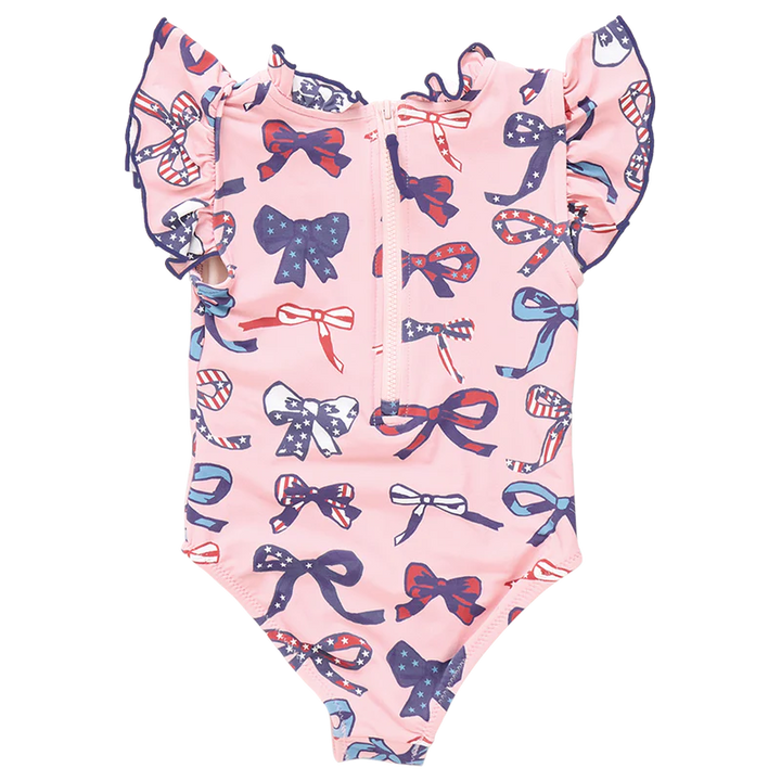 Girls Jennifer Suit - Pink Patriotic Bows