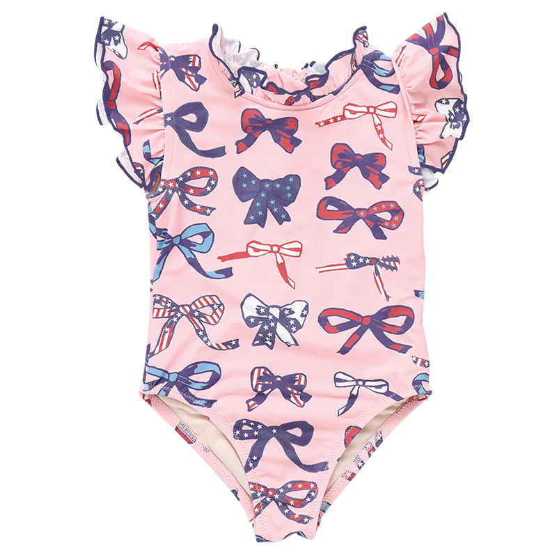 Girls Jennifer Suit - Pink Patriotic Bows
