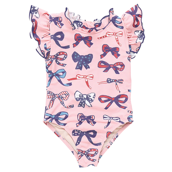 Girls Jennifer Suit - Pink Patriotic Bows