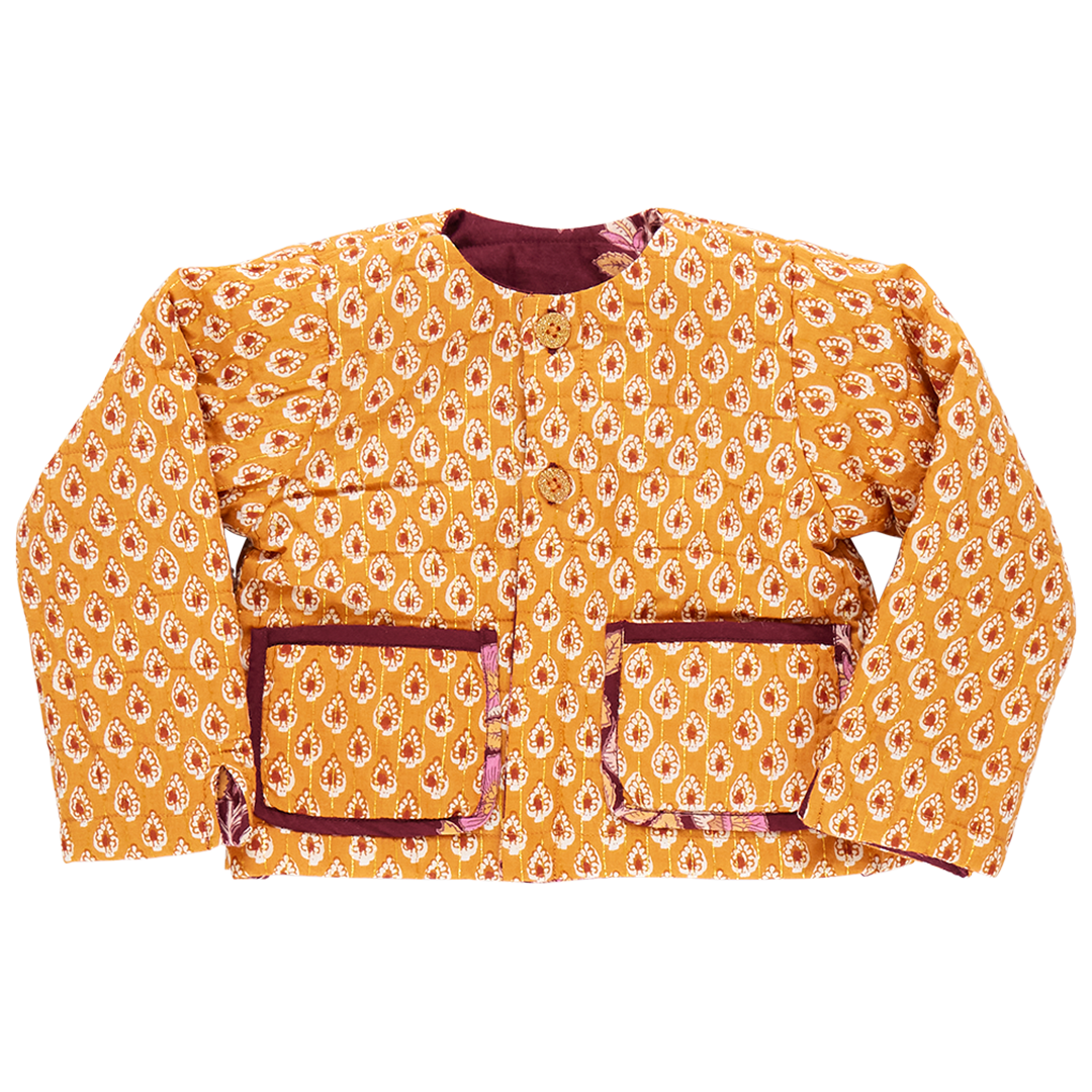 Girls Reversible Quilted Jacket - Burgundy Bouquet Floral
