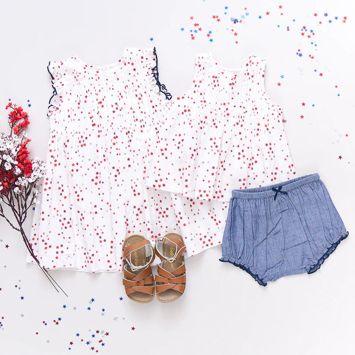 Girls Waverly Dress - Red Ditsy Stars