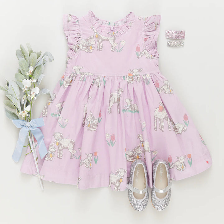 Girls Leila Dress - Lavender Lambs