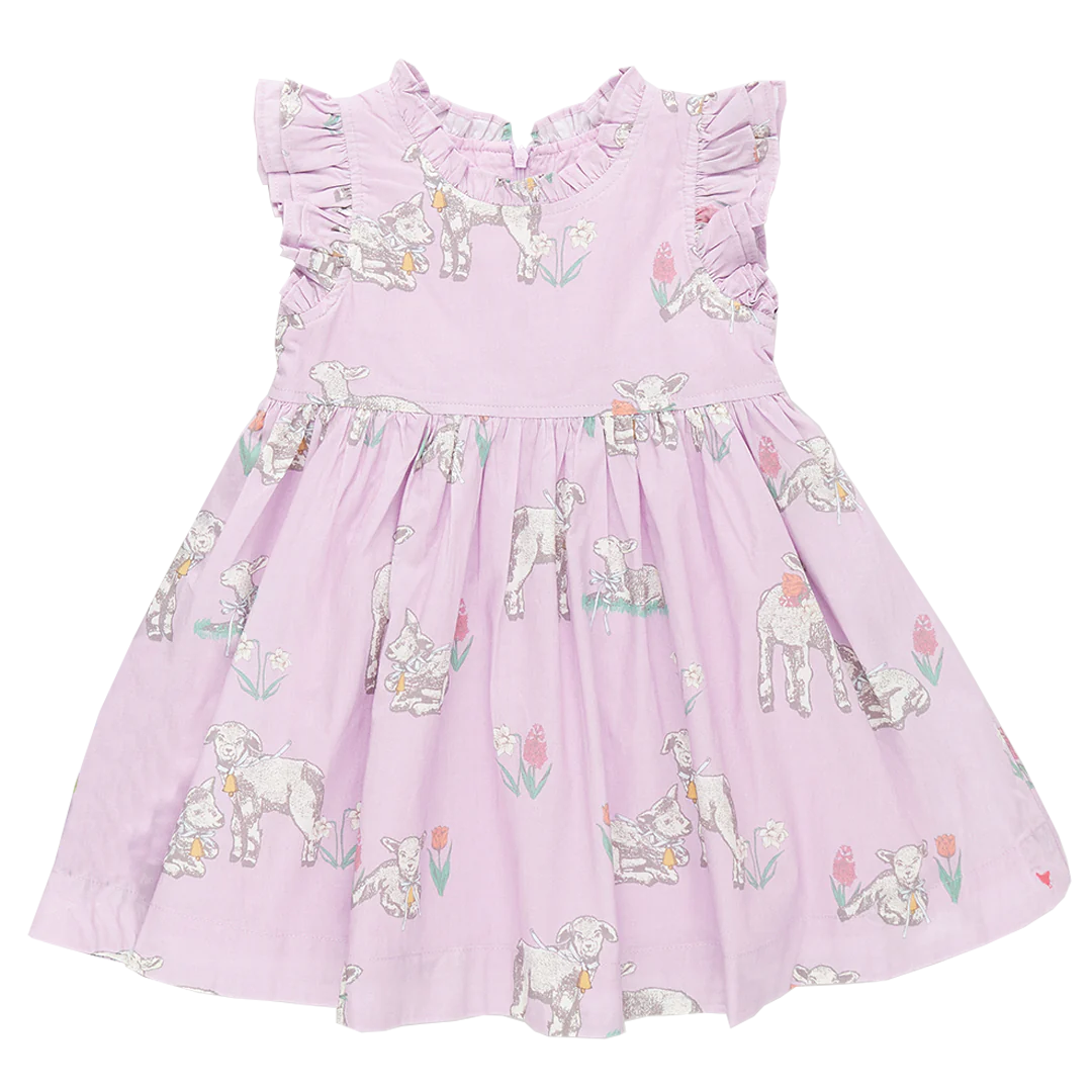 Girls Leila Dress - Lavender Lambs