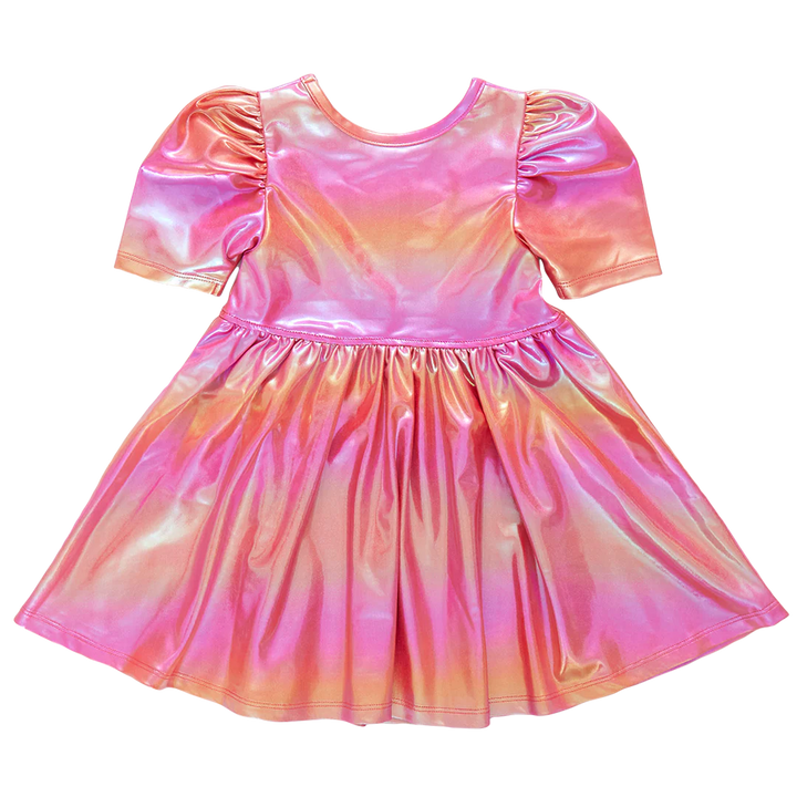 Girls Lame Laurie Dress - Rainbow Pink Lame