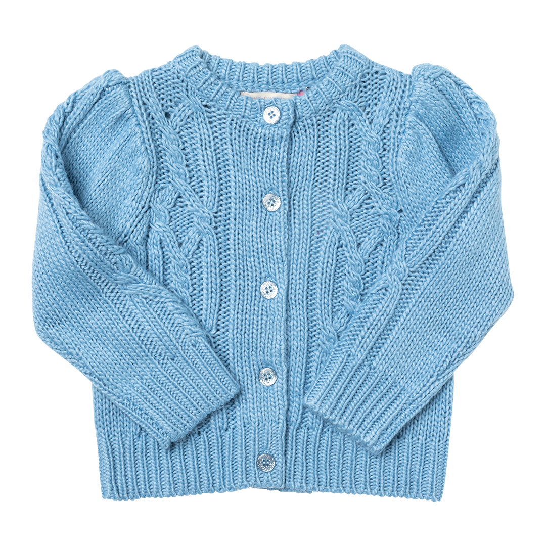 Girls Cable Constance Sweater - Dusty Blue