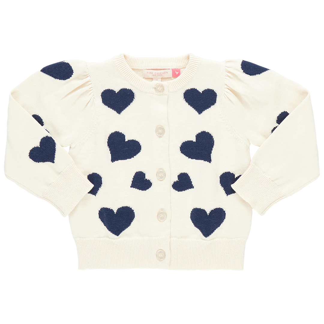 Girls Constance Sweater - Navy Tossed Hearts