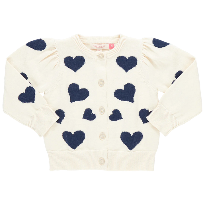 Girls Constance Sweater - Navy Tossed Hearts