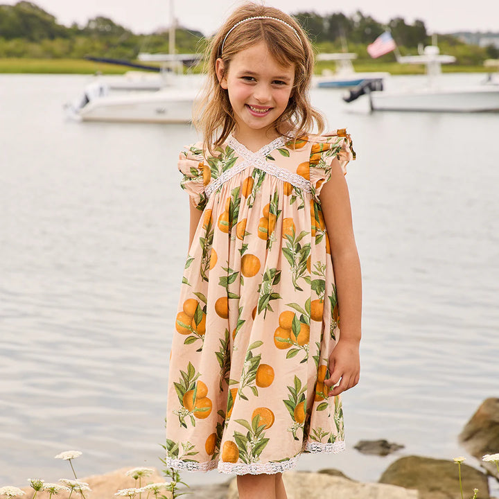 Girls Katherine Dress - Pink Botanical Oranges