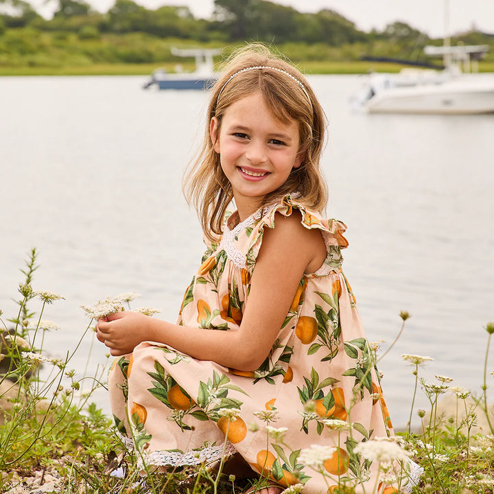 Girls Katherine Dress - Pink Botanical Oranges
