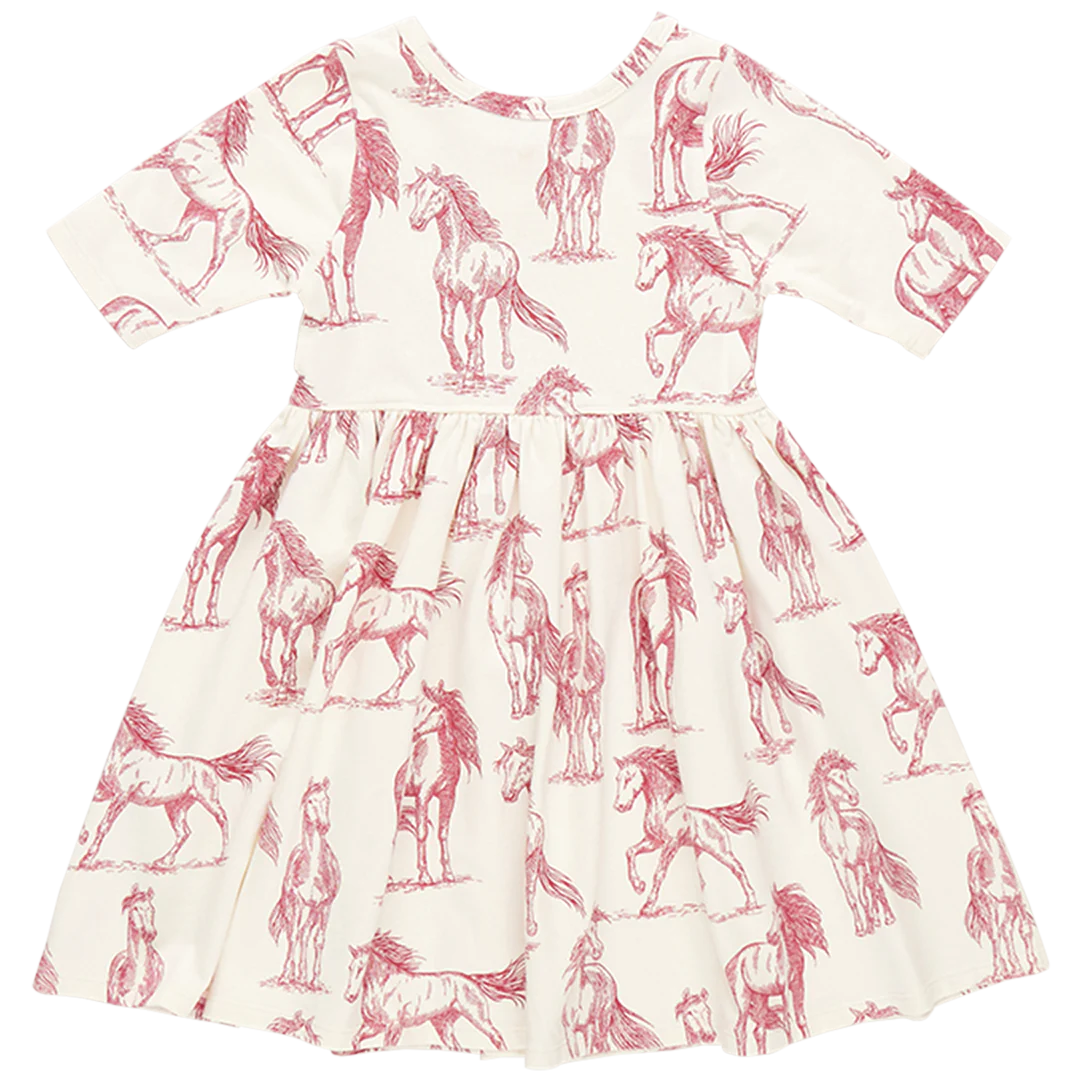 Girls Organic Steph Dress - Vintage Rose Horses