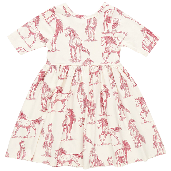 Girls Organic Steph Dress - Vintage Rose Horses