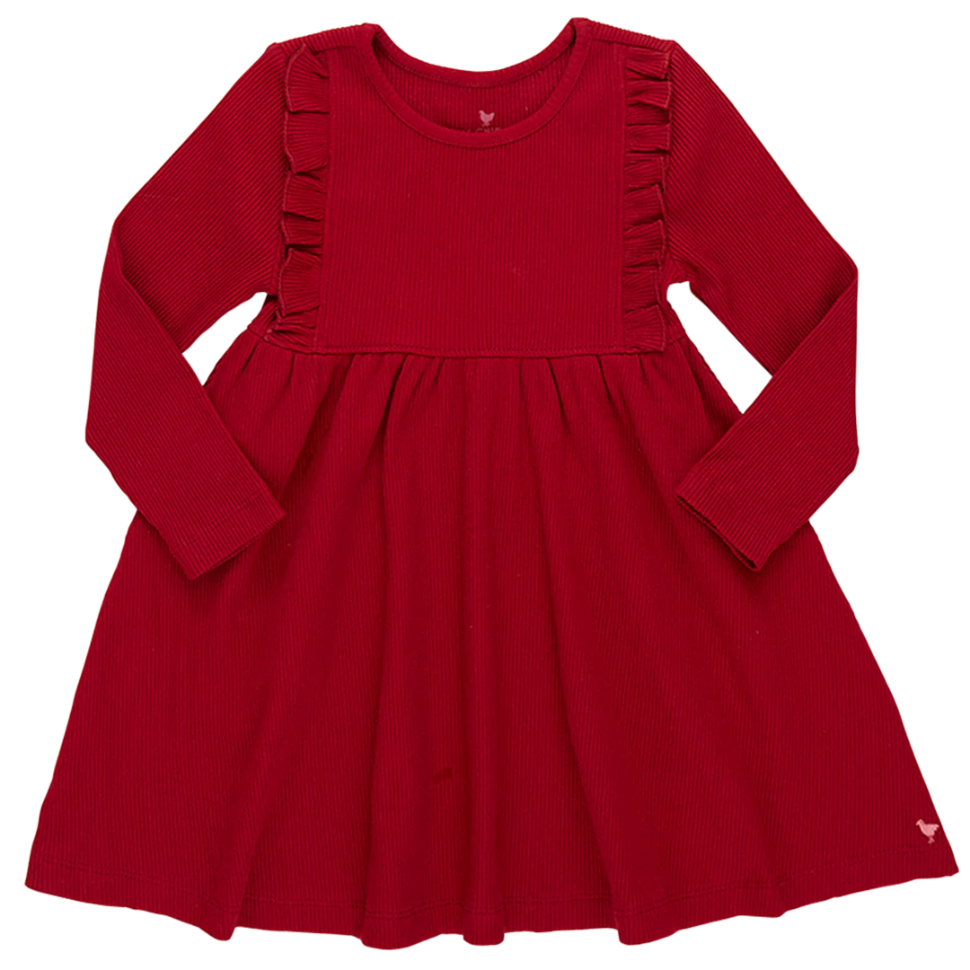 Girls Organic Kylie Rib Dress - Chili Pepper