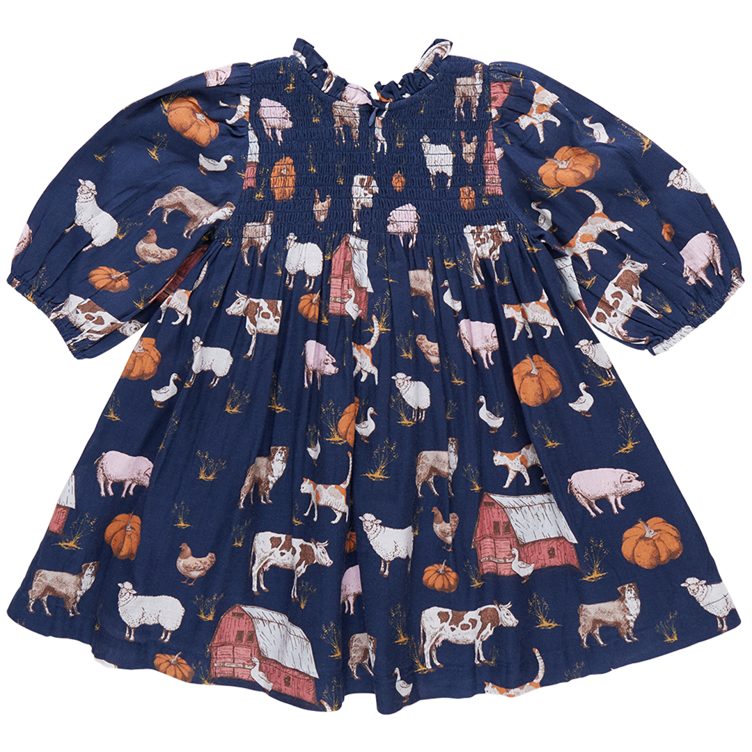 Girls Stevie Puff Sleeve Dress - On The Farm