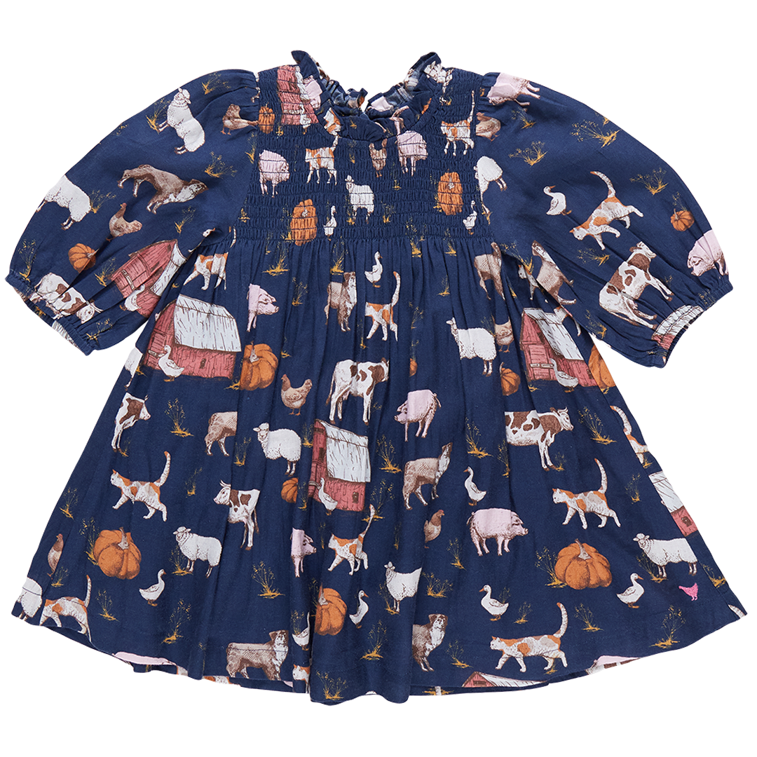 Girls Stevie Puff Sleeve Dress - On The Farm