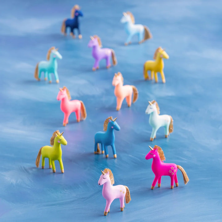 Glitterville mini mutlicolor set of unicorns. Unicorns with gold mane and tail. Perfect for a little girls unicorn theme party decor!