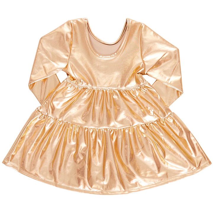 Girls Lame Polly Dress - Gold
