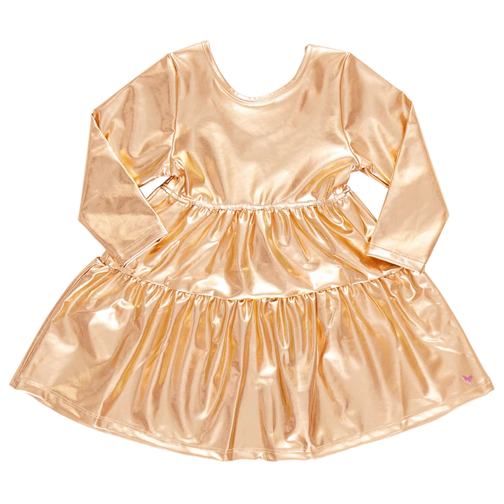 Girls Lame Polly Dress - Gold