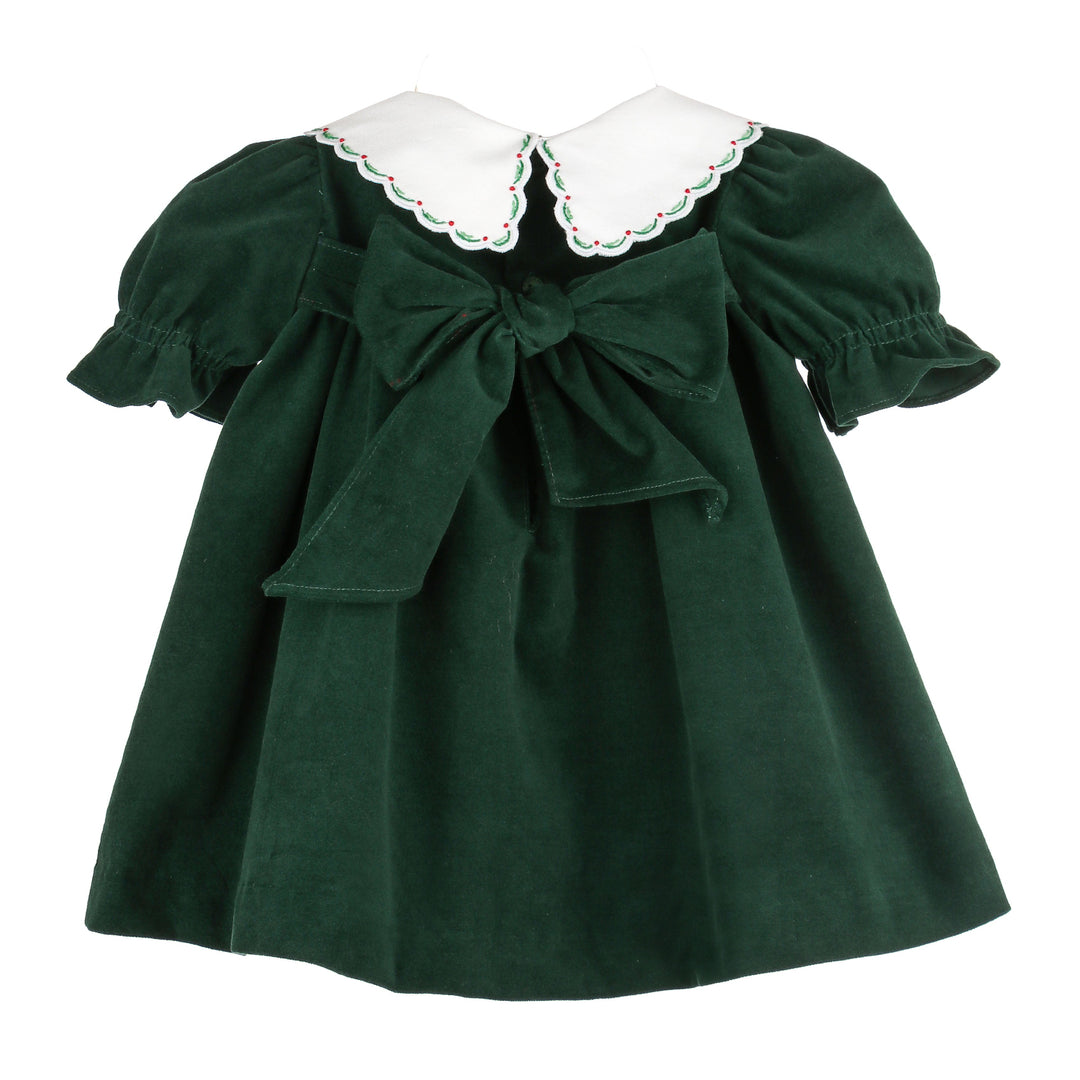 Back of Green Velvet Good Tidings Miller Dress with oversized green velvet bow