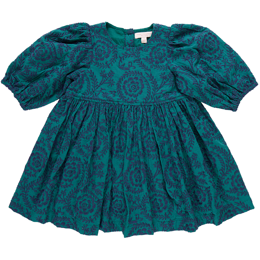 Girls Brooke Dress - Evergreen Blooming Embroidery