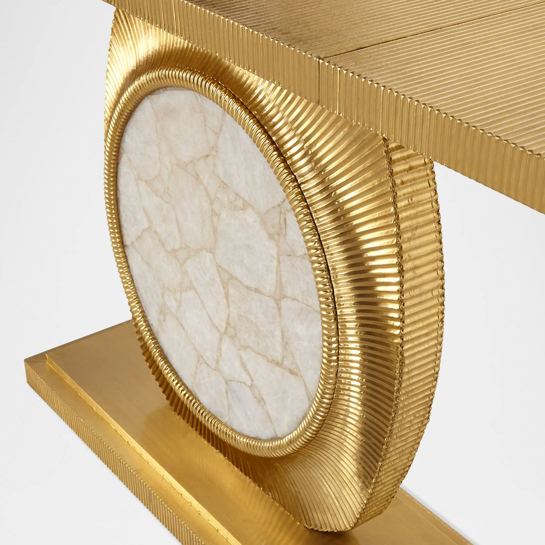 Opera Fluted Console - Brass w/ Quartz Insert