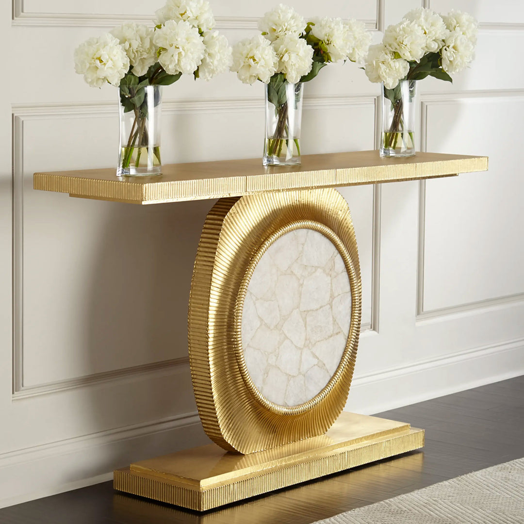 Opera Fluted Console - Brass w/ Quartz Insert