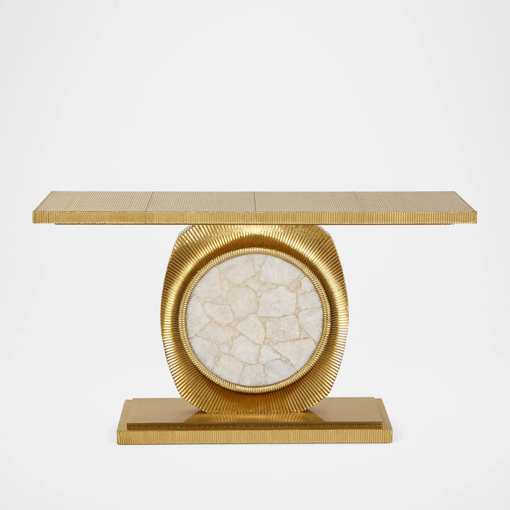Opera Fluted Console - Brass w/ Quartz Insert