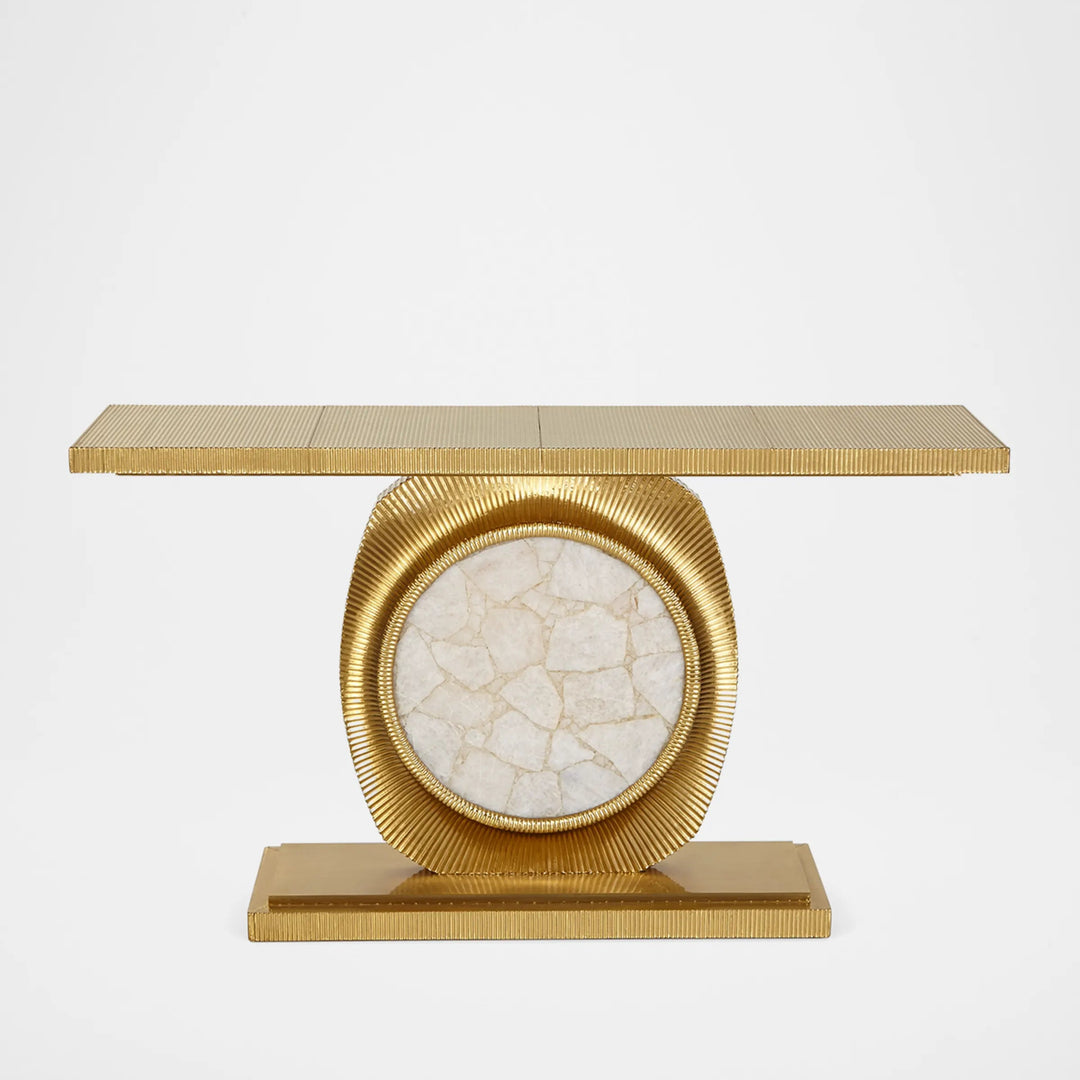 Opera Fluted Console - Brass w/ Quartz Insert
