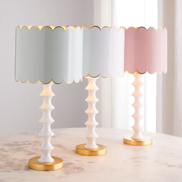 Eloise Blush & Gloss White Table Lamp With Scalloped Metal Shade