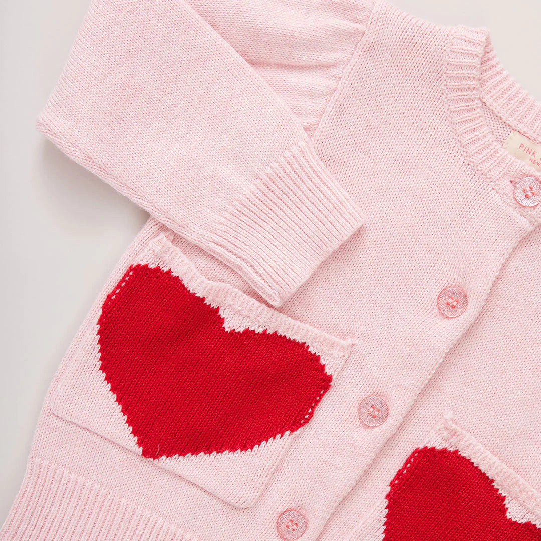 Girls Pocket Sweater - Red Hearts