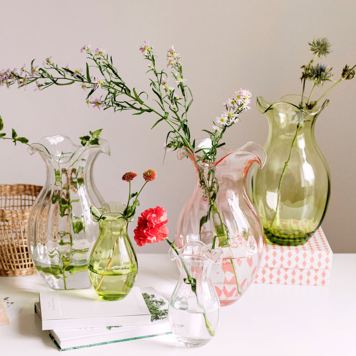 Hibiscus Glass Green Vertical Fluted Medium Vase